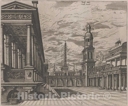 Art Print : Doetechum, The Elder, After De Vries, Town Square with a Colonnade at Left, 1560 - Vintage Wall Art
