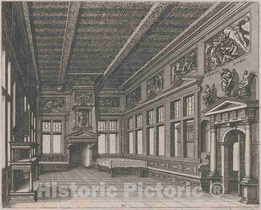 Art Print : Doetechum, The Elder, After De Vries, Interior with Buffet, Chimney, and Religious Paintings, 1560 - Vintage Wall Art