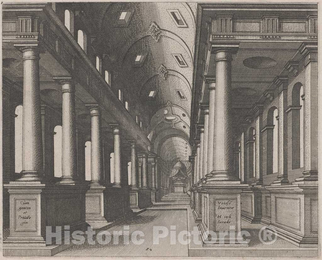 Art Print : Doetechum, The Elder, After De Vries, Interior View of a Church with a Barrel Vault, 1560 - Vintage Wall Art