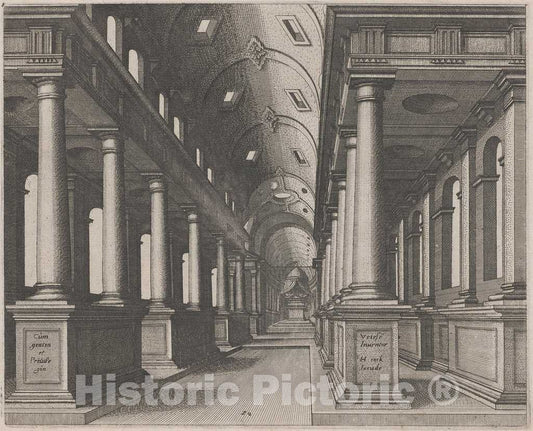 Art Print : Doetechum, The Elder, After De Vries, Interior View of a Church with a Barrel Vault, 1560 - Vintage Wall Art