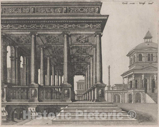 Art Print : Doetechum, The Elder, After De Vries, A Hall with Ionic Columns, 1560 - Vintage Wall Art