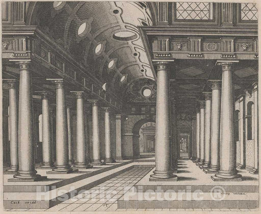Art Print : Doetechum, The Elder, After De Vries, A Hall with a Barrel Vault, 1560 - Vintage Wall Art