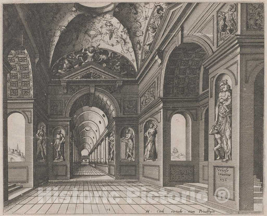 Art Print : Doetechum, The Elder, After De Vries, Interior of a Cross-Vaulted Hall Decorated with Grotesques, 1560 - Vintage Wall Art