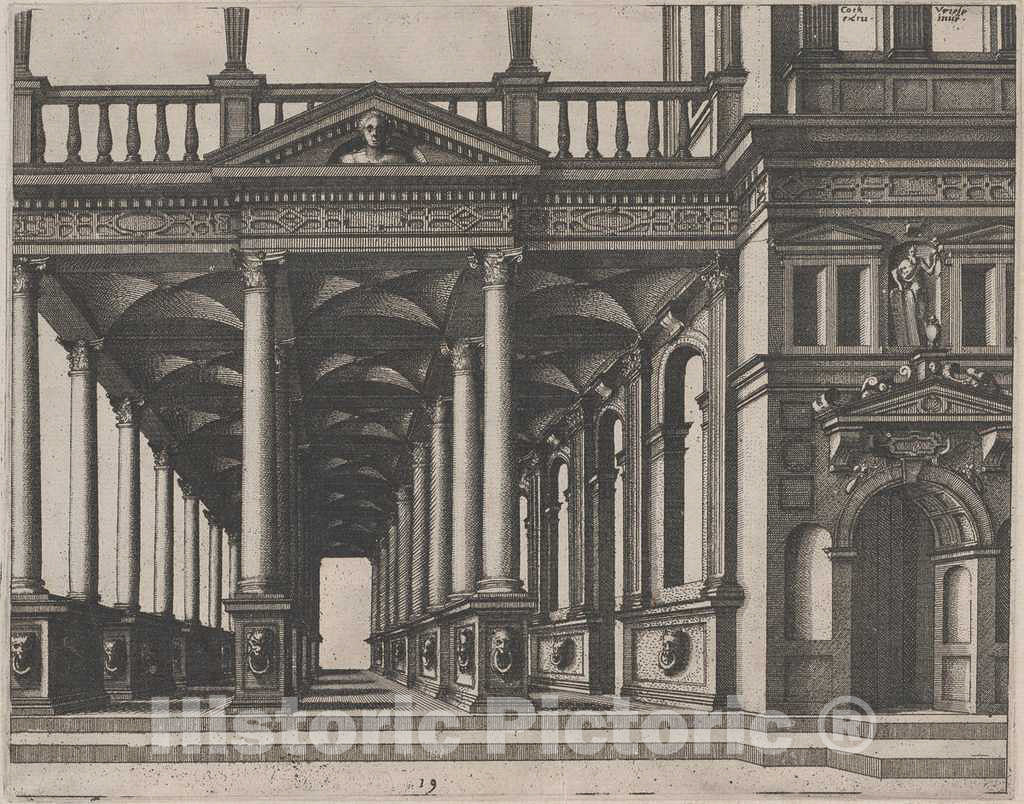 Art Print : Doetechum, The Elder, After De Vries, Open Hall Supported by Corinthian Columns, 1560 - Vintage Wall Art