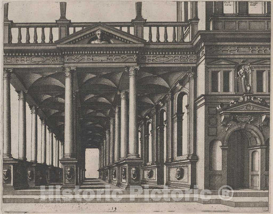 Art Print : Doetechum, The Elder, After De Vries, Open Hall Supported by Corinthian Columns, 1560 - Vintage Wall Art