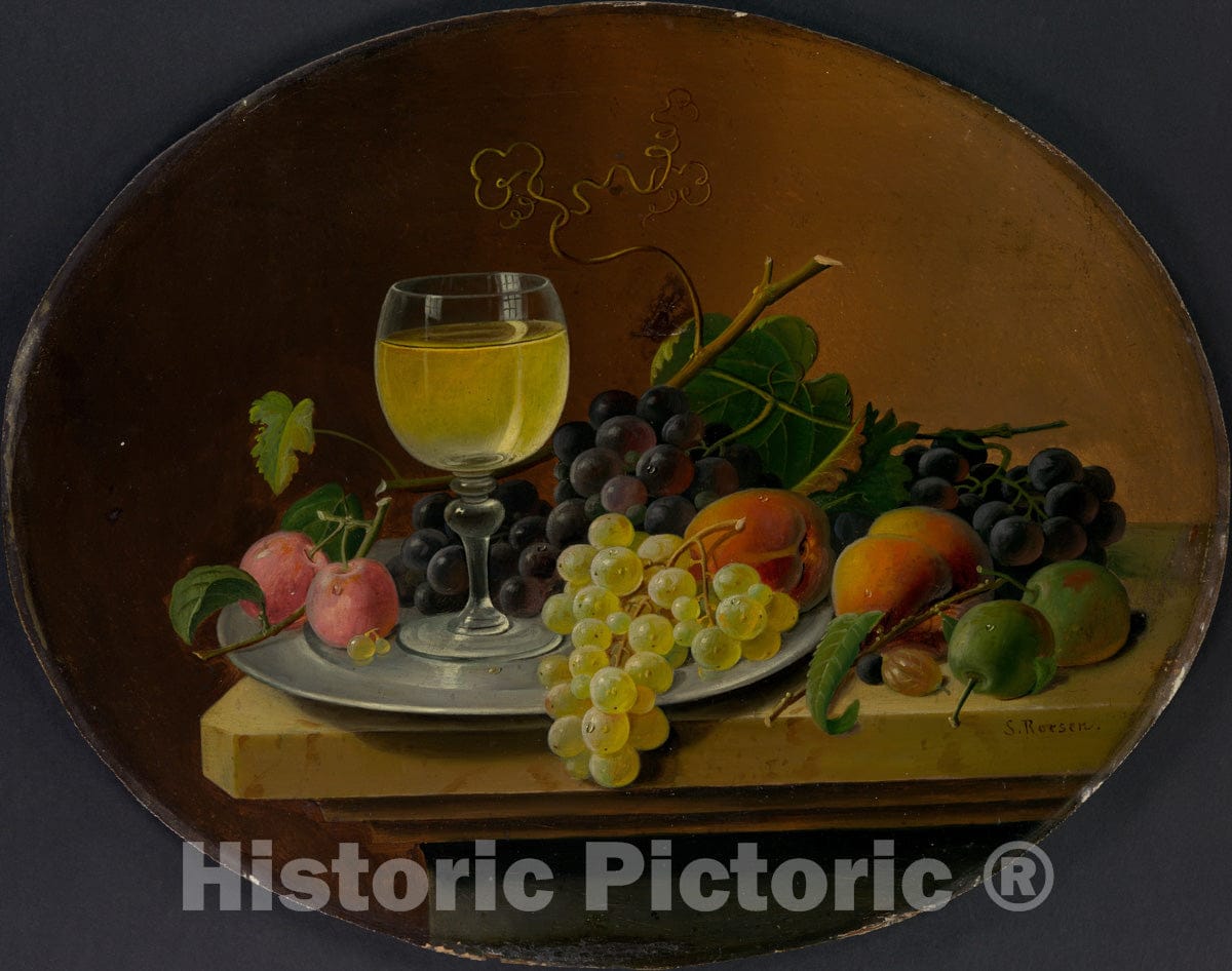 Art Print : Severin Roesen - Still Life Fruit and Wine Glass : Vintage Wall Art