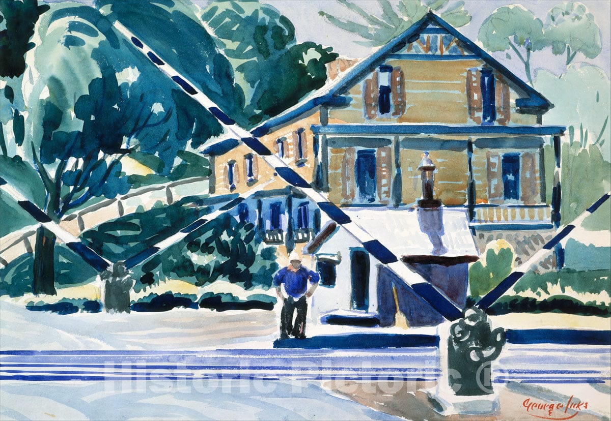 Art Print : George LUKS - Railroad Crossing, The Berkshires : Vintage Wall Art
