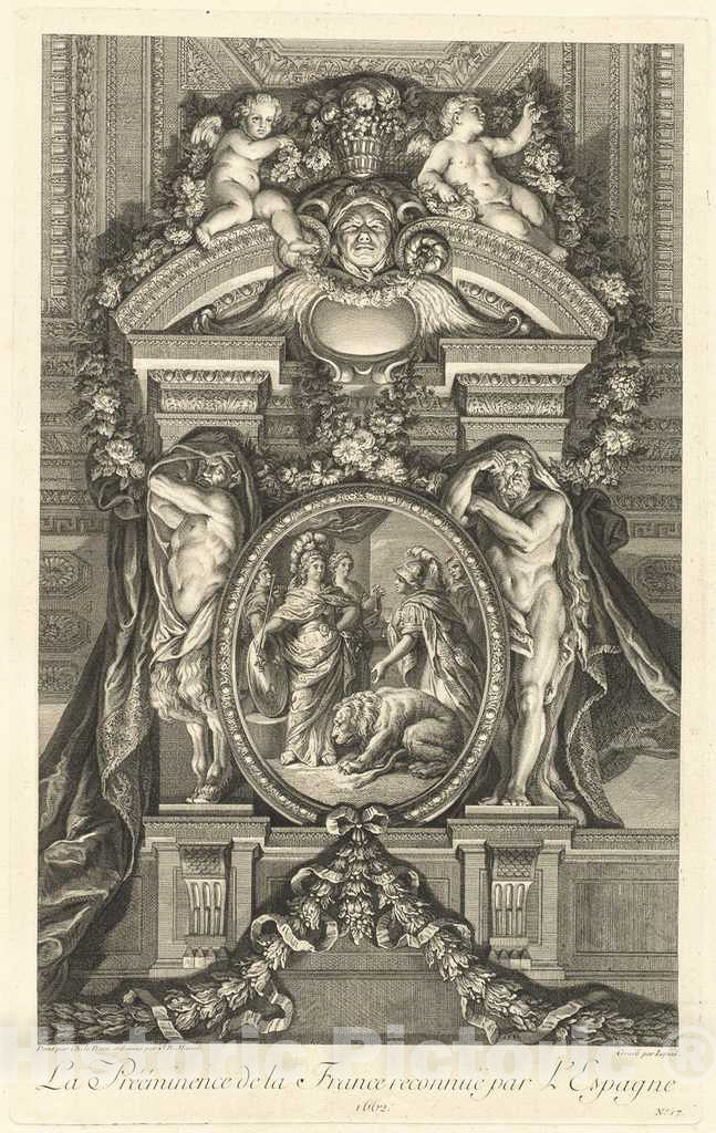 Art Print : MassÃ© After Le Brun, The Preeminance of France Recognized by Spain 1662 [pl. 17], 1752 - Vintage Wall Art