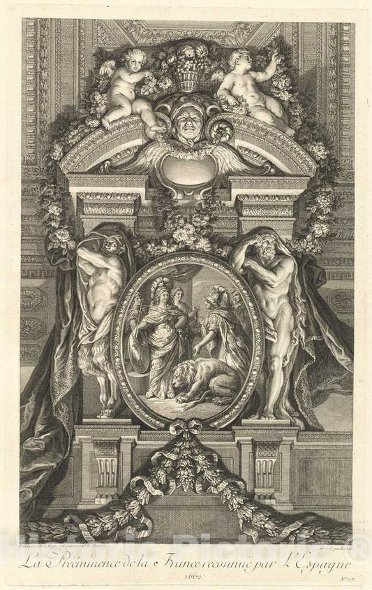 Art Print : MassÃ© After Le Brun, The Preeminance of France Recognized by Spain 1662 [pl. 17], 1752 - Vintage Wall Art