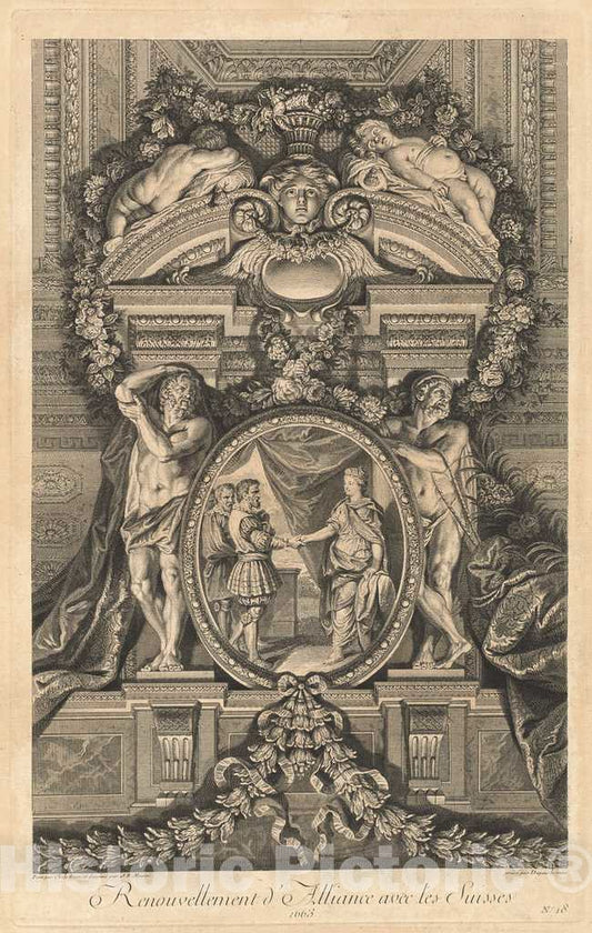 Art Print : MassÃ© After Le Brun, Renouvellement d'Alliance avec les Suisses 1663 (Renewal of Alliance with The Swiss 1663) [pl. 18], 1752 - Vintage Wall Art
