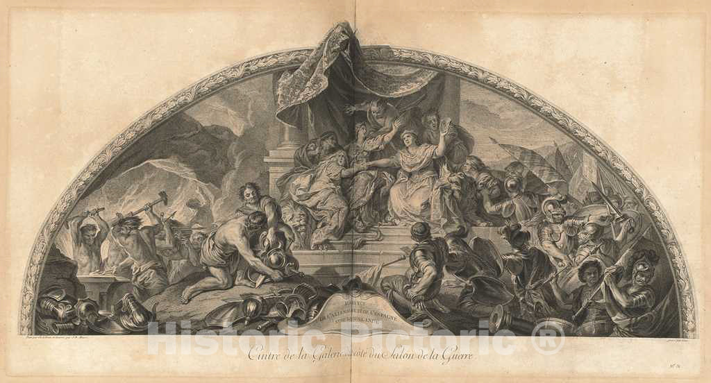 Art Print : MassÃ© After Le Brun, Alliance of Germany and Spain with Holland 1672, Center of The Gallery Next to The Salon of War, c.1752 - Vintage Wall Art