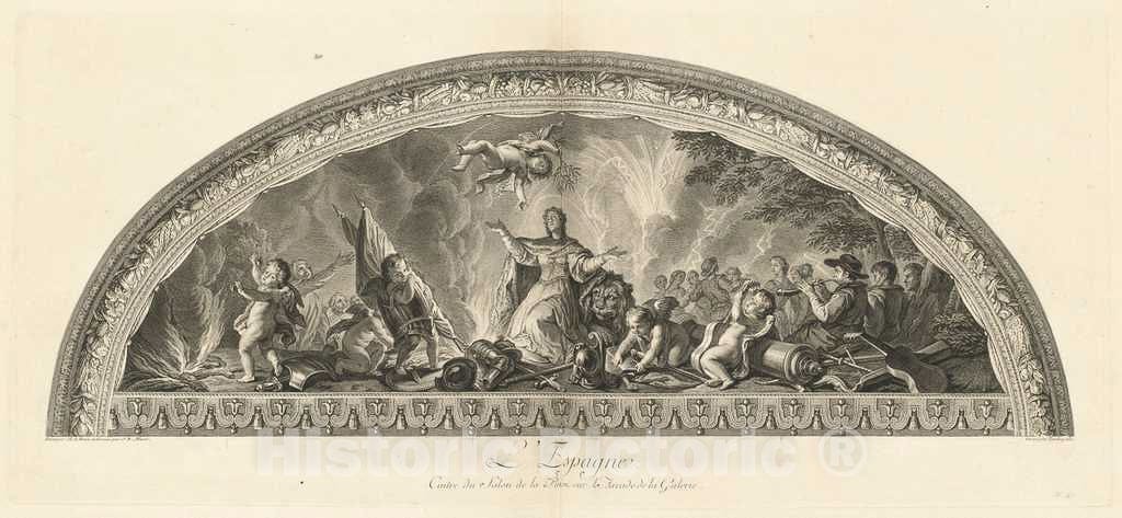 Art Print : MassÃ© After Le Brun, Spain, Center of The Salon of Peace in The Gallery's Arcade [pl. 47], 1752 - Vintage Wall Art