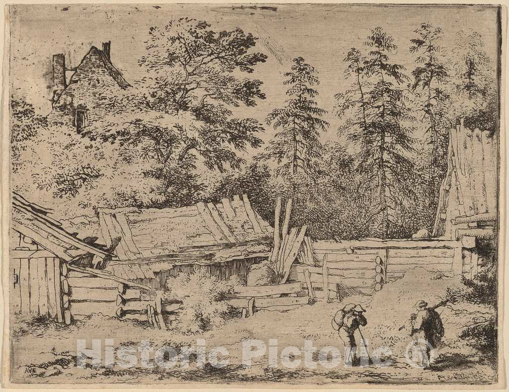 Art Print : Allart Van Everdingen, Three Cottages, c.1651 - Vintage Wall Art