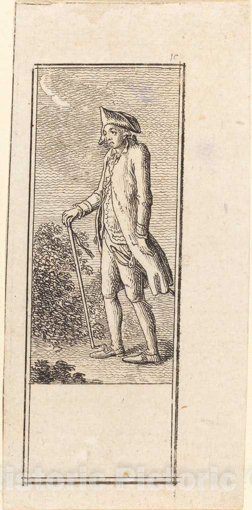 Art Print : Daniel Nikolaus Chodowiecki, Young Man with Cane, 1784 - Vintage Wall Art