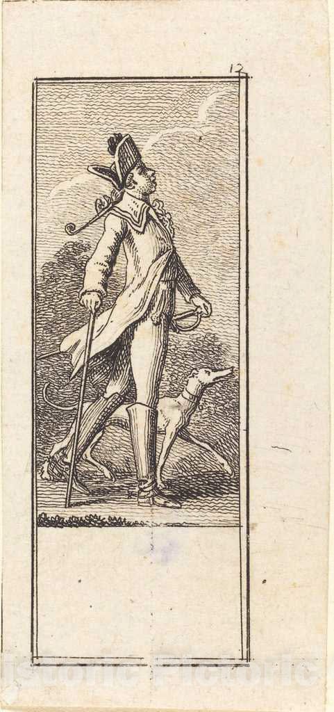 Art Print : Daniel Nikolaus Chodowiecki, Young Man with Sword, Cane and Dog, 1784 - Vintage Wall Art