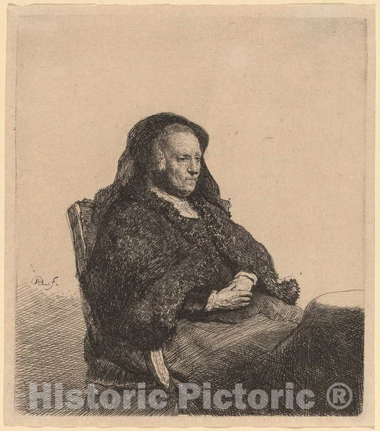 Art Print : Rembrandt, The Artist's Mother Seated at a Table, Looking Right, c. 1631 - Vintage Wall Art