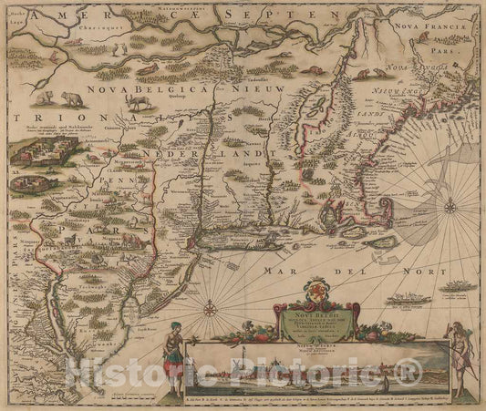 Art Print : Justus Danckerts, Americae Septentrionalio, c. 1690 - Vintage Wall Art