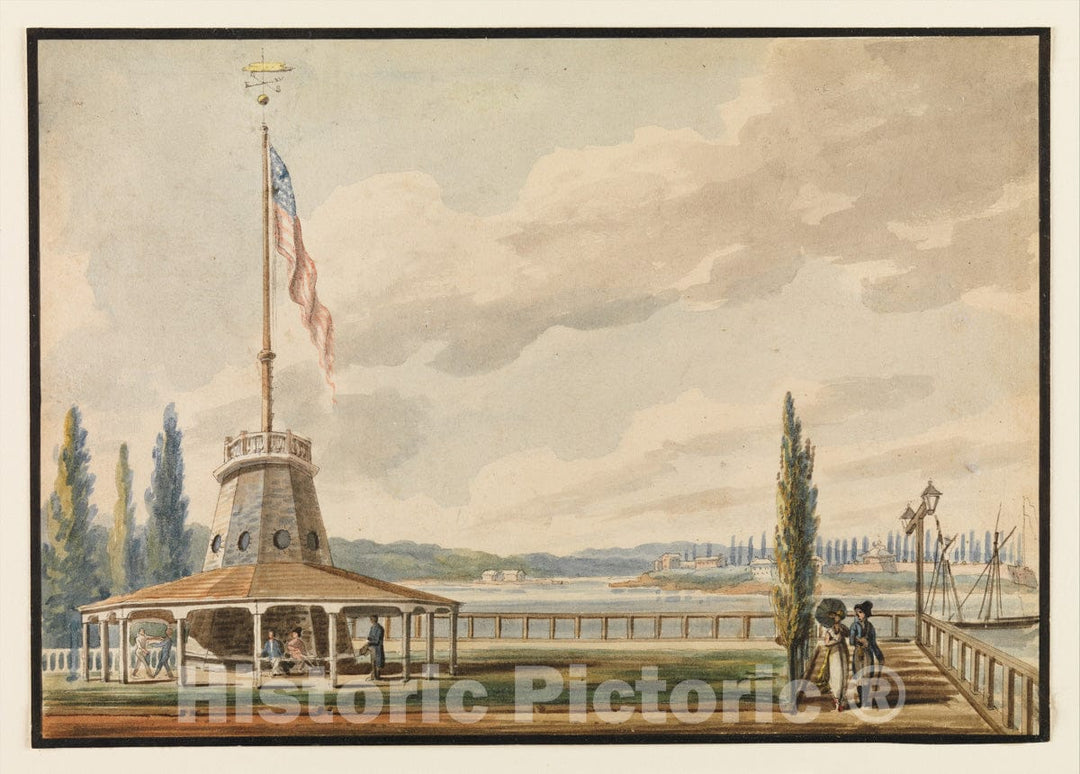 Art Print : Pavel Petrovich Svinin - The Traveler's First View of New York—The Battery and Flagstaff : Vintage Wall Art