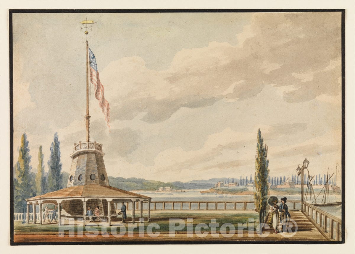 Art Print : Pavel Petrovich Svinin - The Traveler's First View of New York—The Battery and Flagstaff : Vintage Wall Art