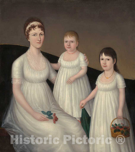 Art Print : Joshua Johnson, Grace Allison McCurdy (Mrs. Hugh McCurdy) and Her Daughters, Mary Jane and Letitia Grace, c. 1806 - Vintage Wall Art