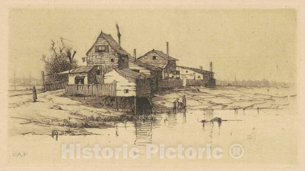Art Print : Charles A. Platt, Shanties on The Harlem, 1881-1882 - Vintage Wall Art