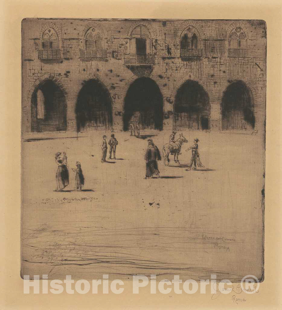 Art Print : Joseph Pennell, Plazza del Comune, Pistoia, 1883 - Vintage Wall Art