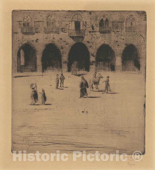 Art Print : Joseph Pennell, Plazza del Comune, Pistoia, 1883 - Vintage Wall Art