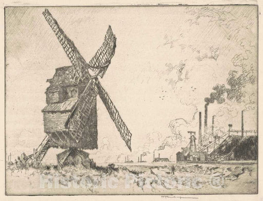 Art Print : Joseph Pennell, Old and New Mills, Valenciennes, 1910 - Vintage Wall Art