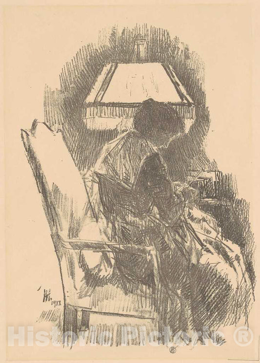 Art Print : Childe Hassam, Mrs. Hassam Knitting (Large), 1918 - Vintage Wall Art