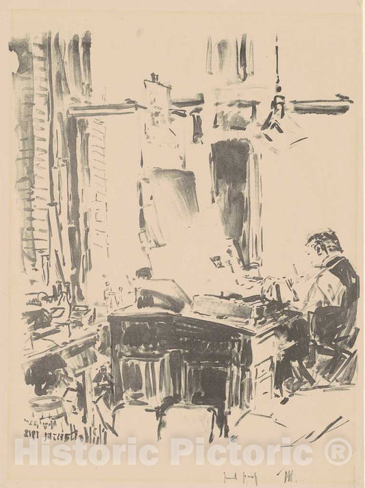 Art Print : Childe Hassam, The Lithographer, 1918 - Vintage Wall Art