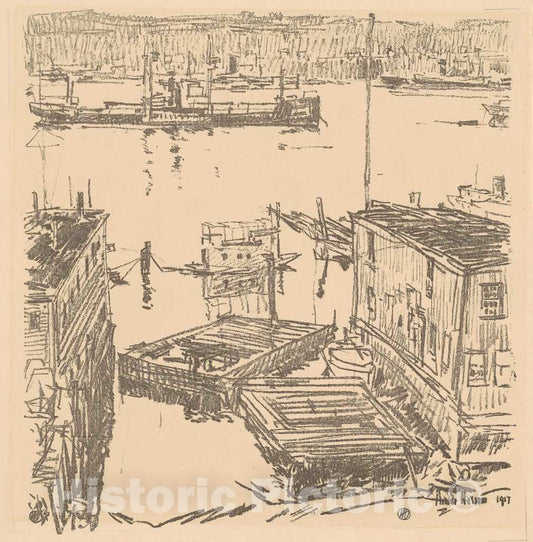 Art Print : Childe Hassam, North River, 1917 - Vintage Wall Art