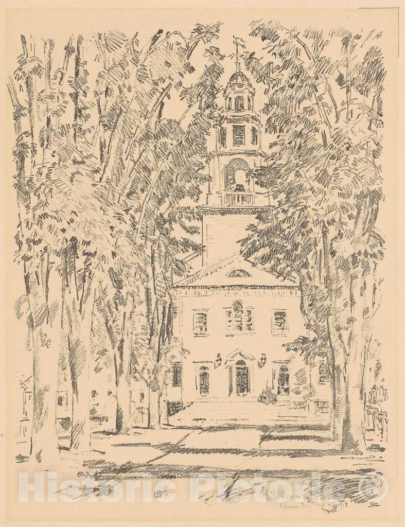 Art Print : Childe Hassam, Colonial Church, Gloucester, 1918 - Vintage Wall Art