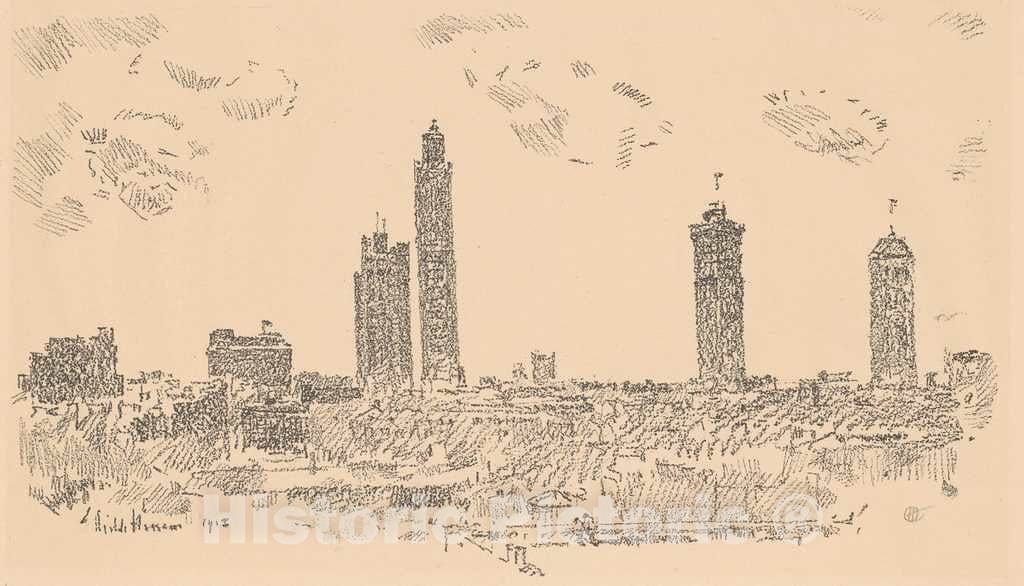 Art Print : Childe Hassam, New York Sky Line, Dark Buildings, 1918 - Vintage Wall Art