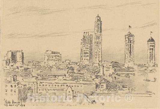 Art Print : Childe Hassam, New York Sky Line, Light Buildings, 1918 - Vintage Wall Art