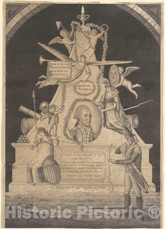 Art Print : Enoch G. Gridley, After Coles, Jr, Memorial for George Washington, 1800 - Vintage Wall Art