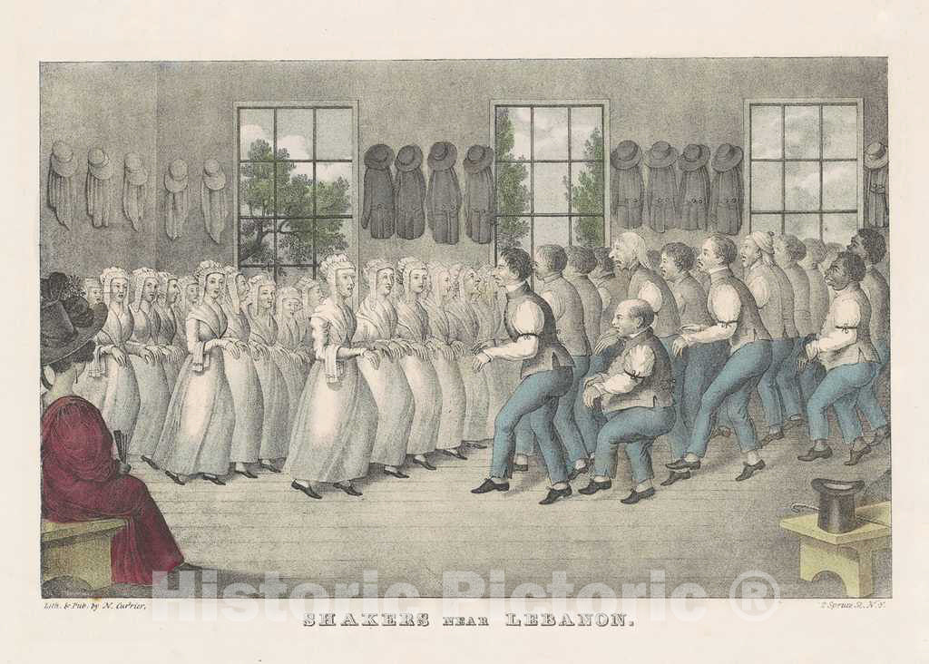 Art Print : Nathaniel Currier, Shakers Near Lebanon, c. 1830 - Vintage Wall Art