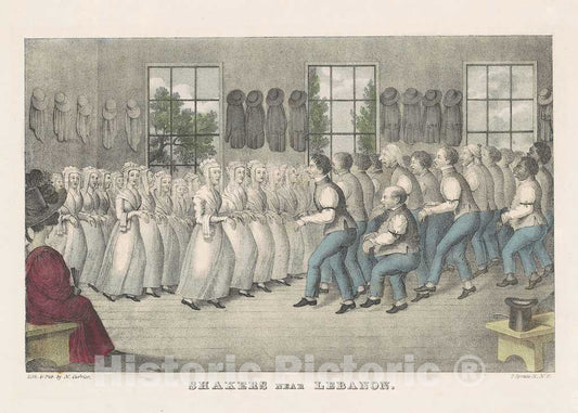 Art Print : Nathaniel Currier, Shakers Near Lebanon, c. 1830 - Vintage Wall Art