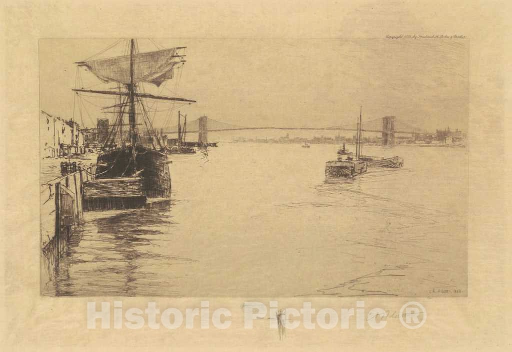 Art Print : Charles Platt A, Brooklyn Bridge, 1888 - Vintage Wall Art