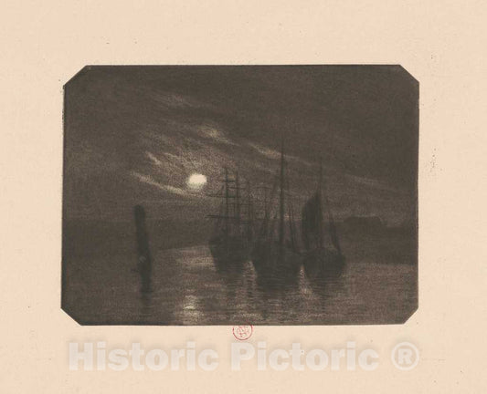 Art Print : Norbert Goeneutte, A Moonlit Harbor, 1890s - Vintage Wall Art