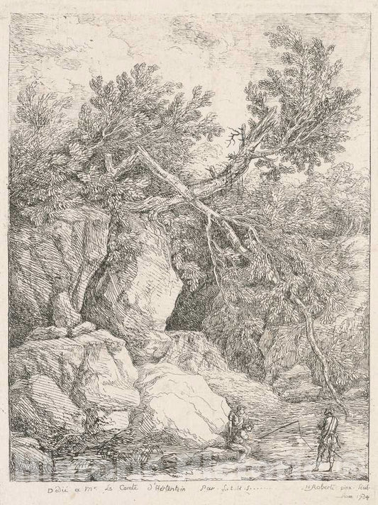 Art Print : Hubert Robert, Landscape with a Fallen Tree (Paysage Ã  l'arbre cassÃ©), 1764 - Vintage Wall Art