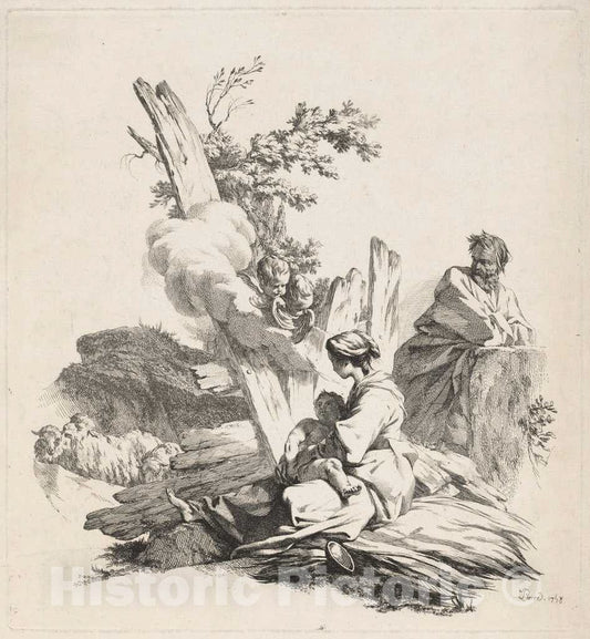 Art Print : Baptiste-Marie Pierre, Rest on The Flight into Egypt, 1759 - Vintage Wall Art