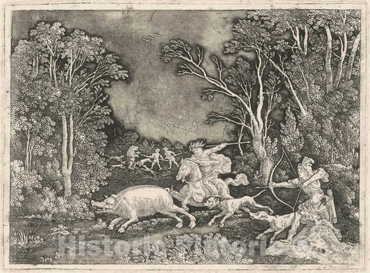 Art Print : Gerhard Janssen, Antique Boar Hunt, 1716 - Vintage Wall Art