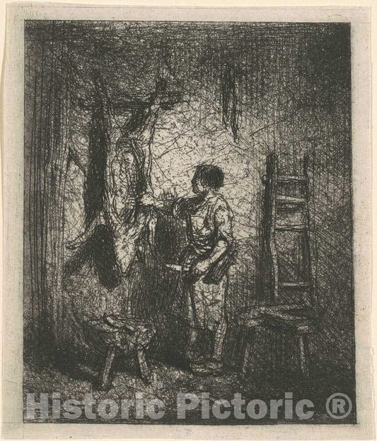 Art Print : Charles Ã‰mile Jacque, The Pig Butcher, 1844 - Vintage Wall Art
