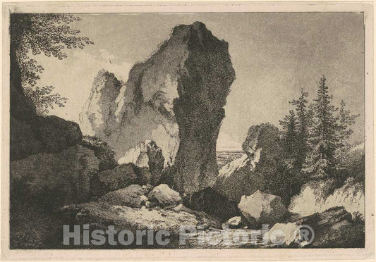 Art Print : Martin von Molitor, Mountain Landscape with a Rocky Outcrop, 1795 - Vintage Wall Art