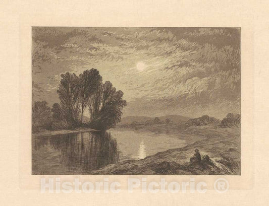 Art Print : John Henry Hill, Moonlight on The Androscoggin, 1866 - Vintage Wall Art