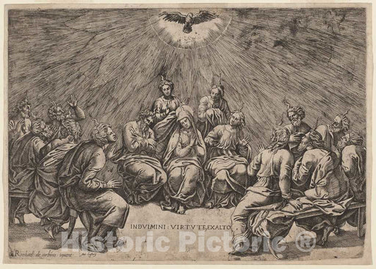Art Print : Caraglio, After Raphael, Pentecost, c.1530 - Vintage Wall Art