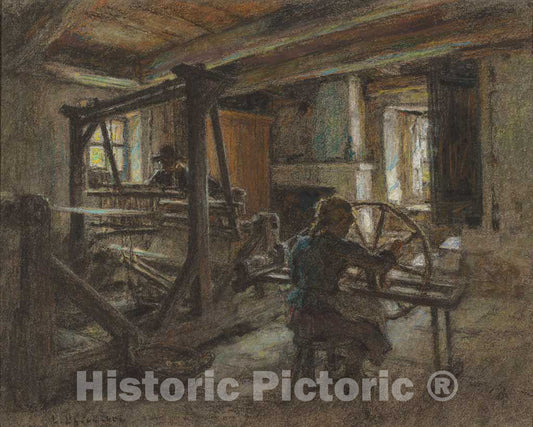 Art Print : LÃ©on-Augustin Lhermitte, The Weaver's Cottage, c. 1895 - Vintage Wall Art