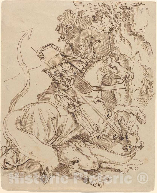Art Print : Moritz von Schwind, Saint George and The Dragon, c.1828 - Vintage Wall Art