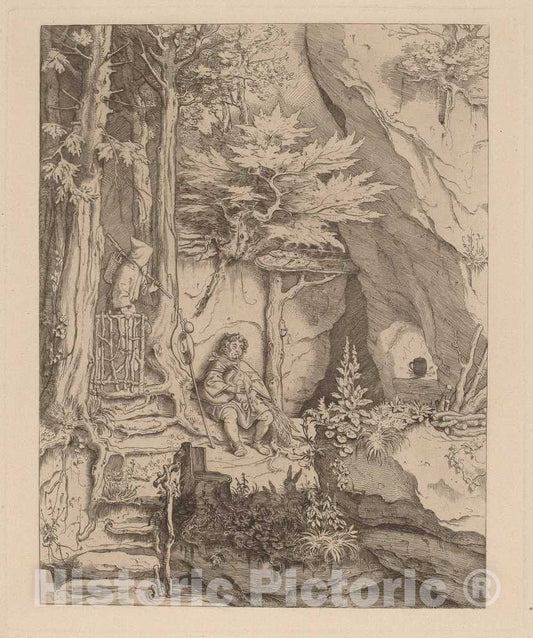 Art Print : Moritz von Schwind, A Monk with a Bagpipe Player, c.1846 - Vintage Wall Art