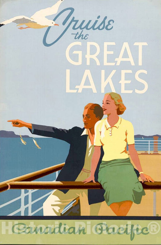 Vintage Poster -  Cruise The Great Lakes Canadian Pacific., Historic Wall Art
